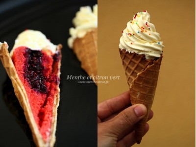 Red Velvet cupcake façon glace, coeur aux fruits rouges et crème au mascarpone
