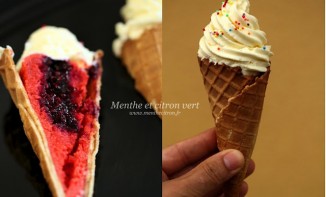 Red Velvet cupcake façon glace, coeur aux fruits rouges et crème au mascarpone