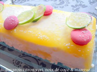 bavarois au citron vert, noix de coco et mangue,