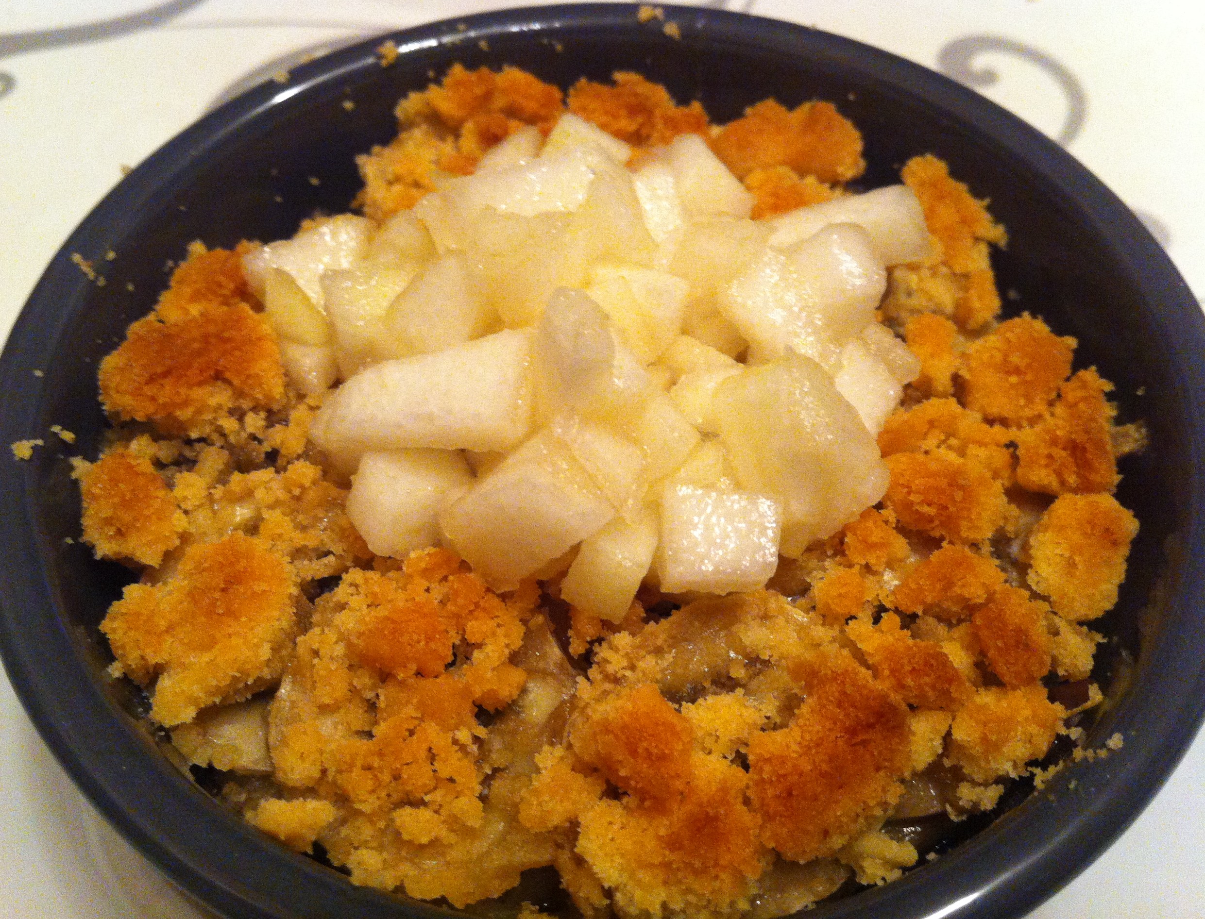 Crumble Tout Chaud poire, banane et chocolat noir