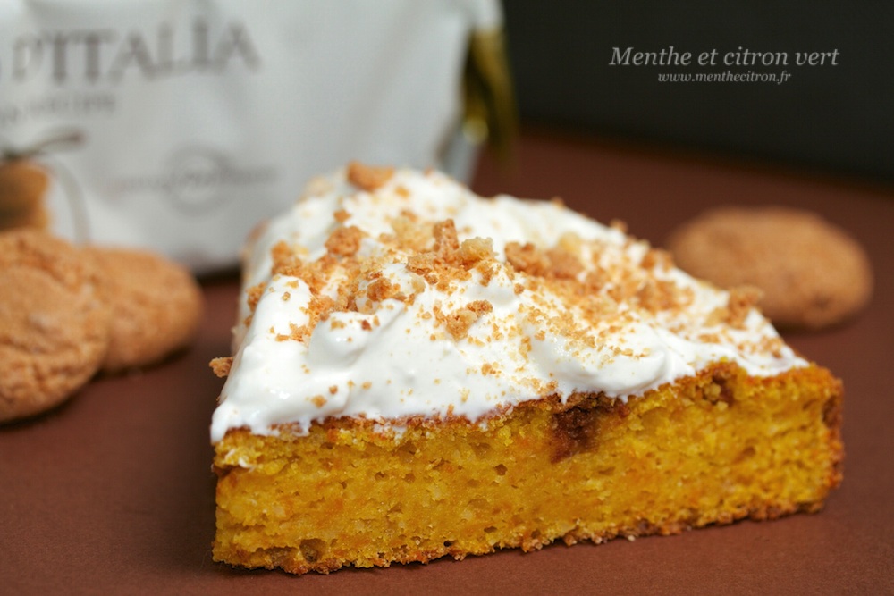 Moelleux au potiron avec brisures d'amaretti et son nuage à la chantilly de Philadelphia